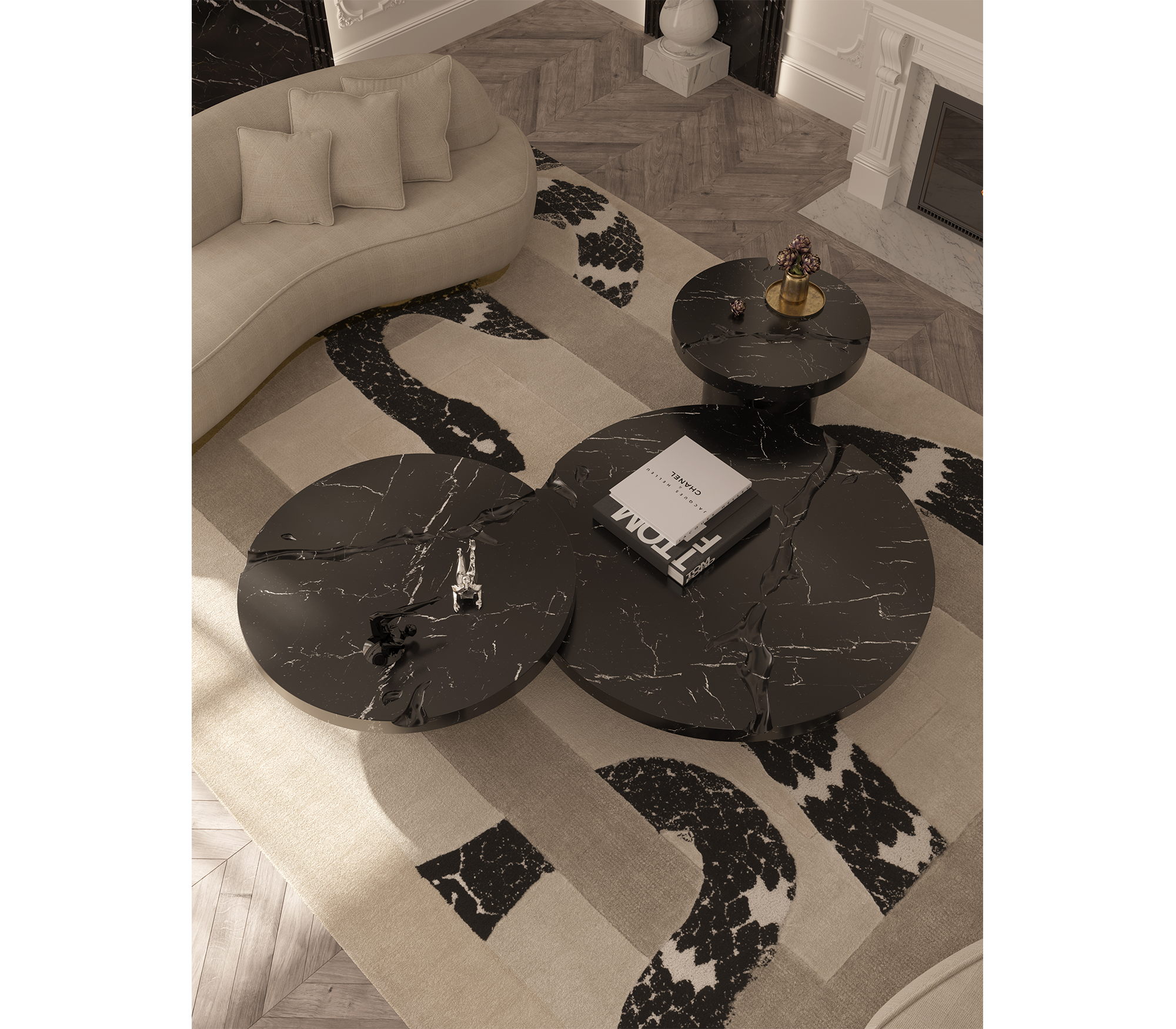 Nero Marquina 3-Piece Coffee Table Set