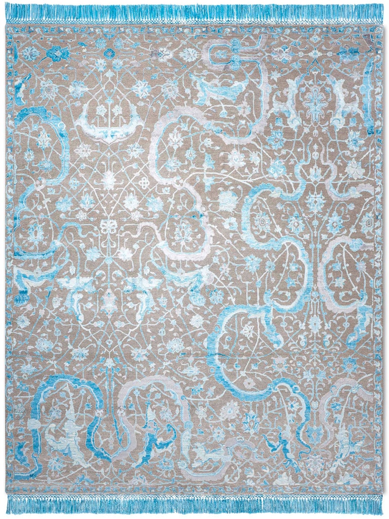 Tabriz Blue Hand-Knotted Wool / Silk Rug | Size: 305 x 427 cm