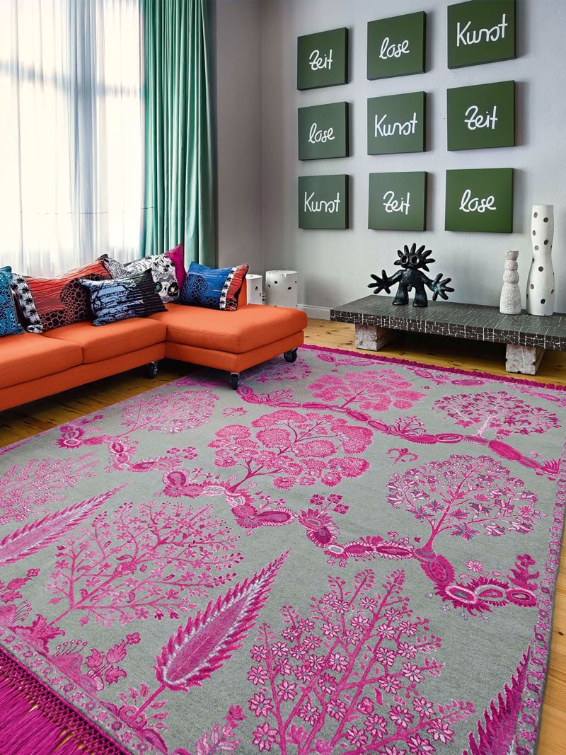 Mughal Pink Wool & Silk Rug