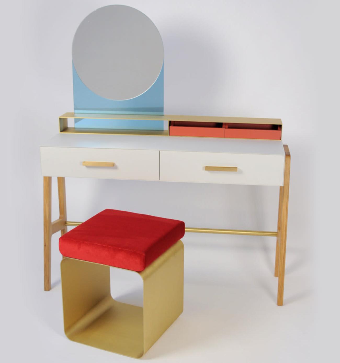 Red Metal Base Stool