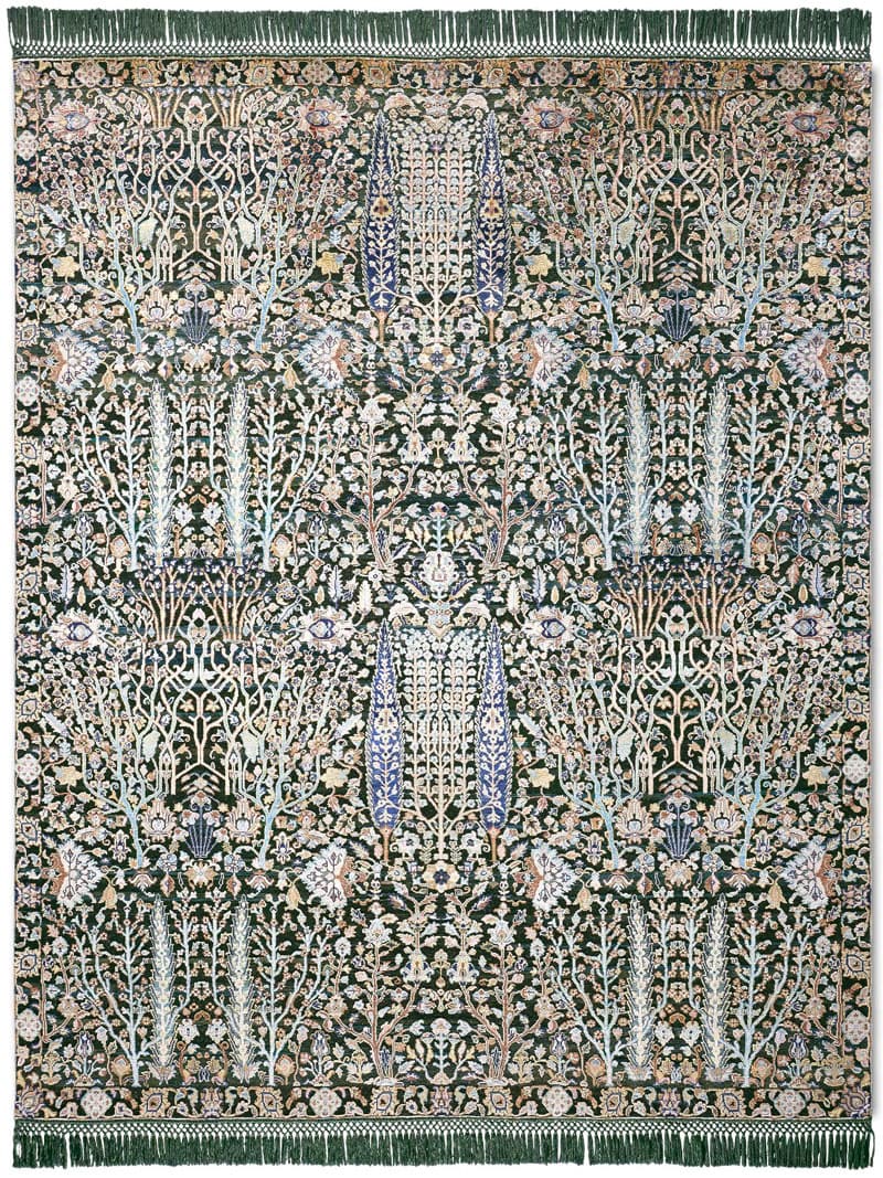 Pine Garden Green Hand-Knotted Wool / Silk Rug