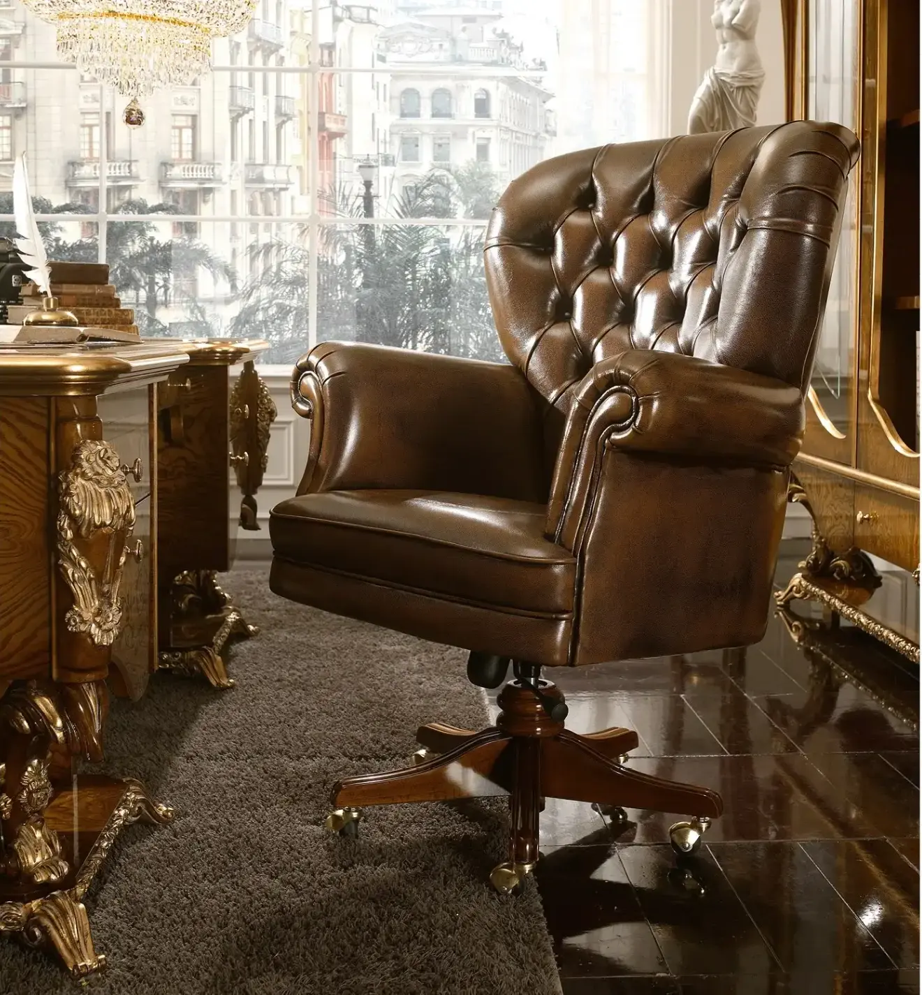Royal Leather Swivel Armchair