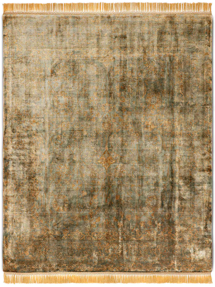 Less Obvious Gold Hand-Knotted Silk Rug ☞ Size: 300 x 400 cm