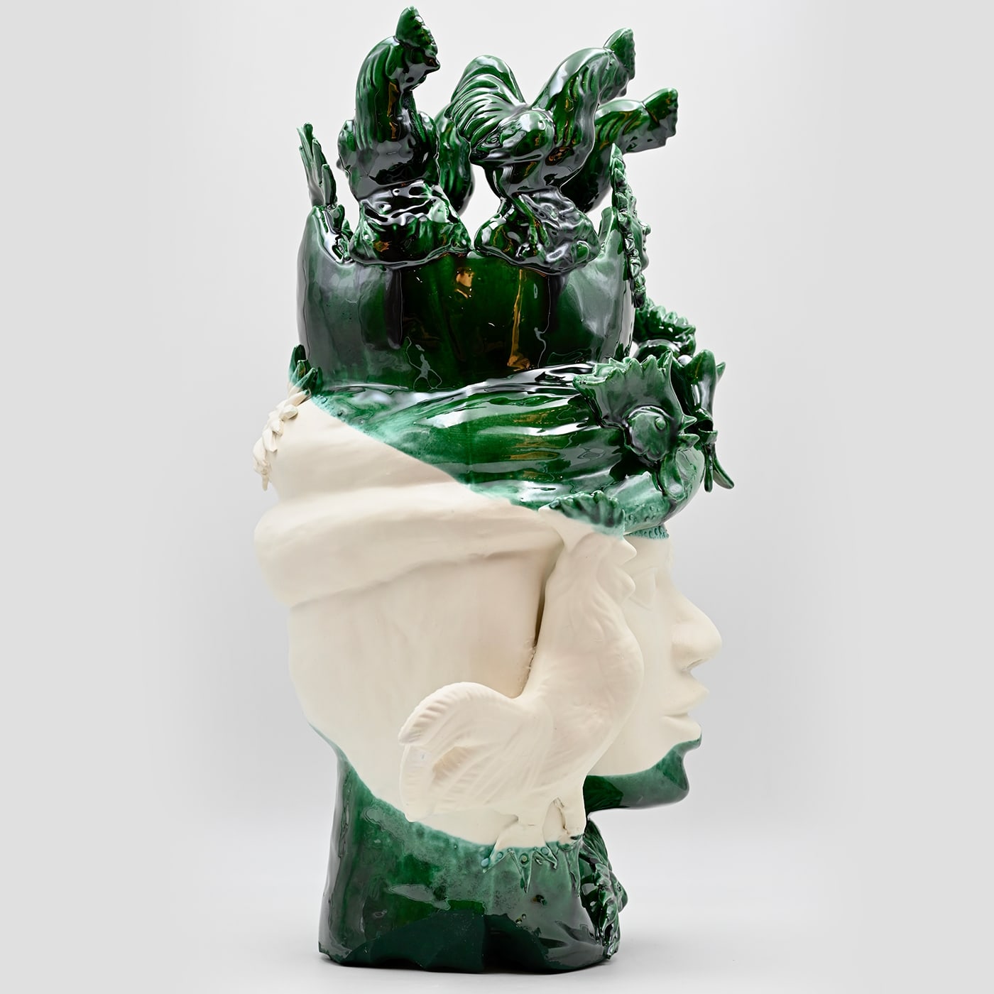Unique Green and White Moor's Head Sculpture Italian Crafted