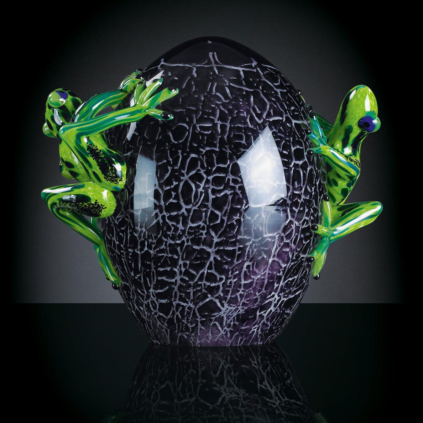 Crackled Glass Egg with Frogs