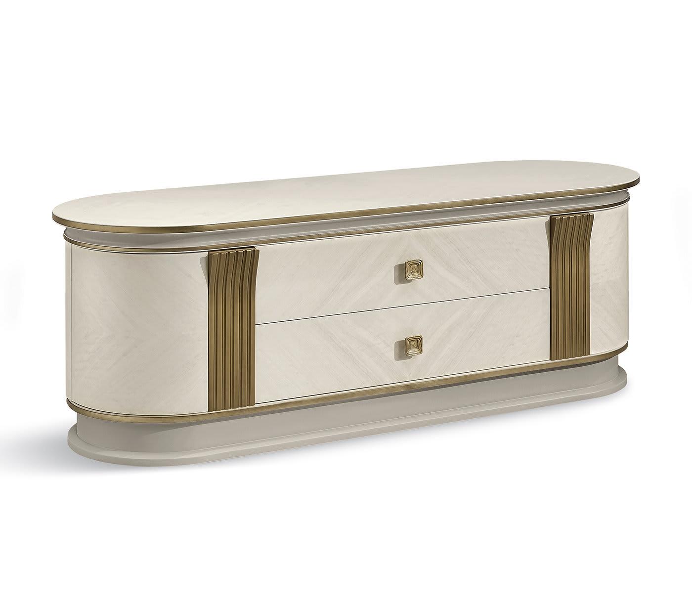 White & Gold Elegant TV Unit