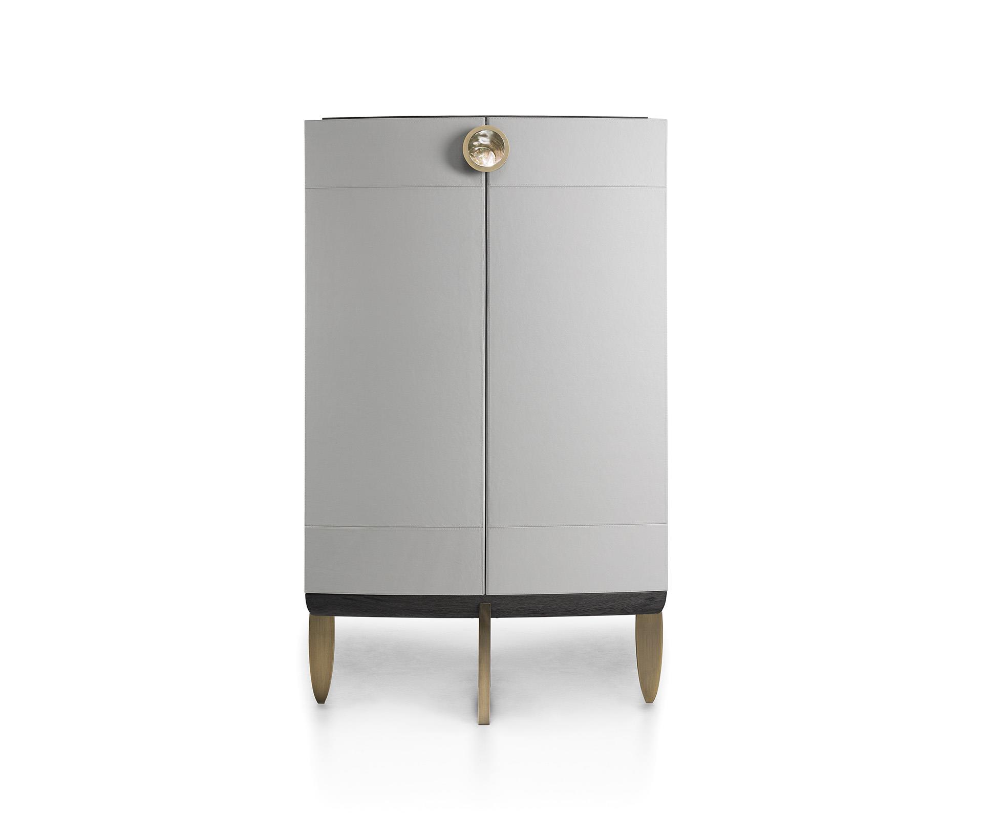 Premium Leather Bar Cabinet with Pearl and Bronze Accents