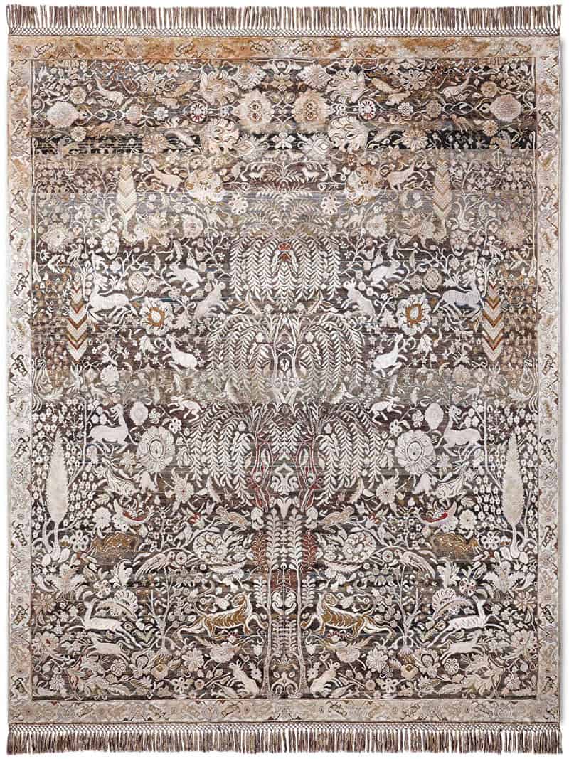 Gold / Grey Luxury Silk / Wool Rug | Size: 274 x 365 cm
