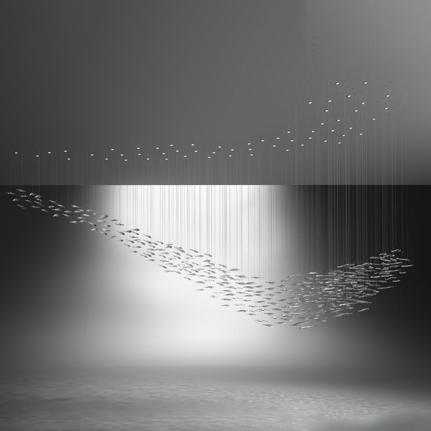Modern Glass Leaf Waterfall Chandelier