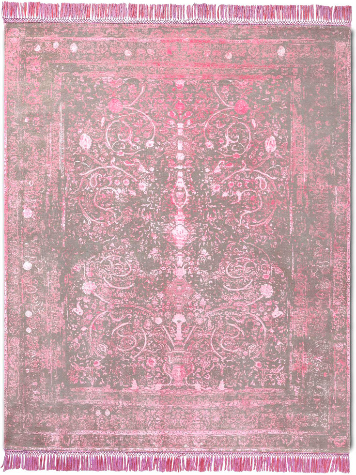 Soft Pink Hand-Knotted Wool / Silk Rug ☞ Size: 170 x 240 cm