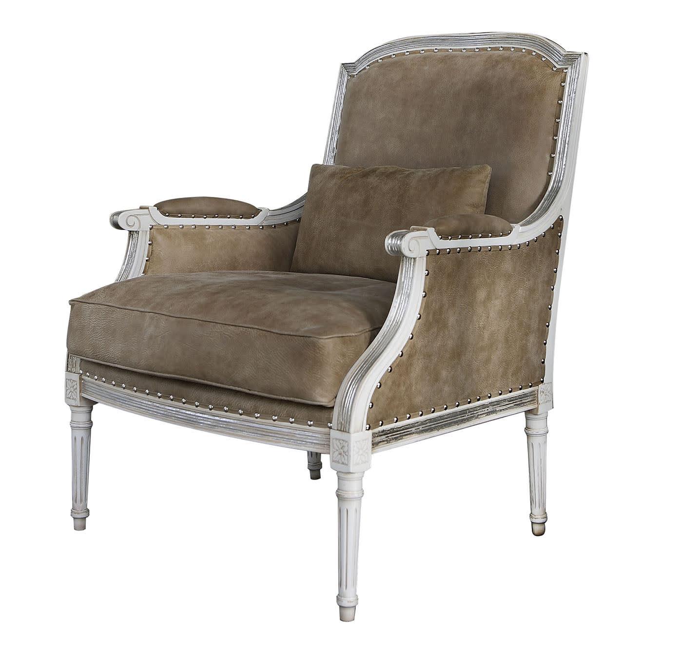 Italian Gray Leather Upholstered Armchair