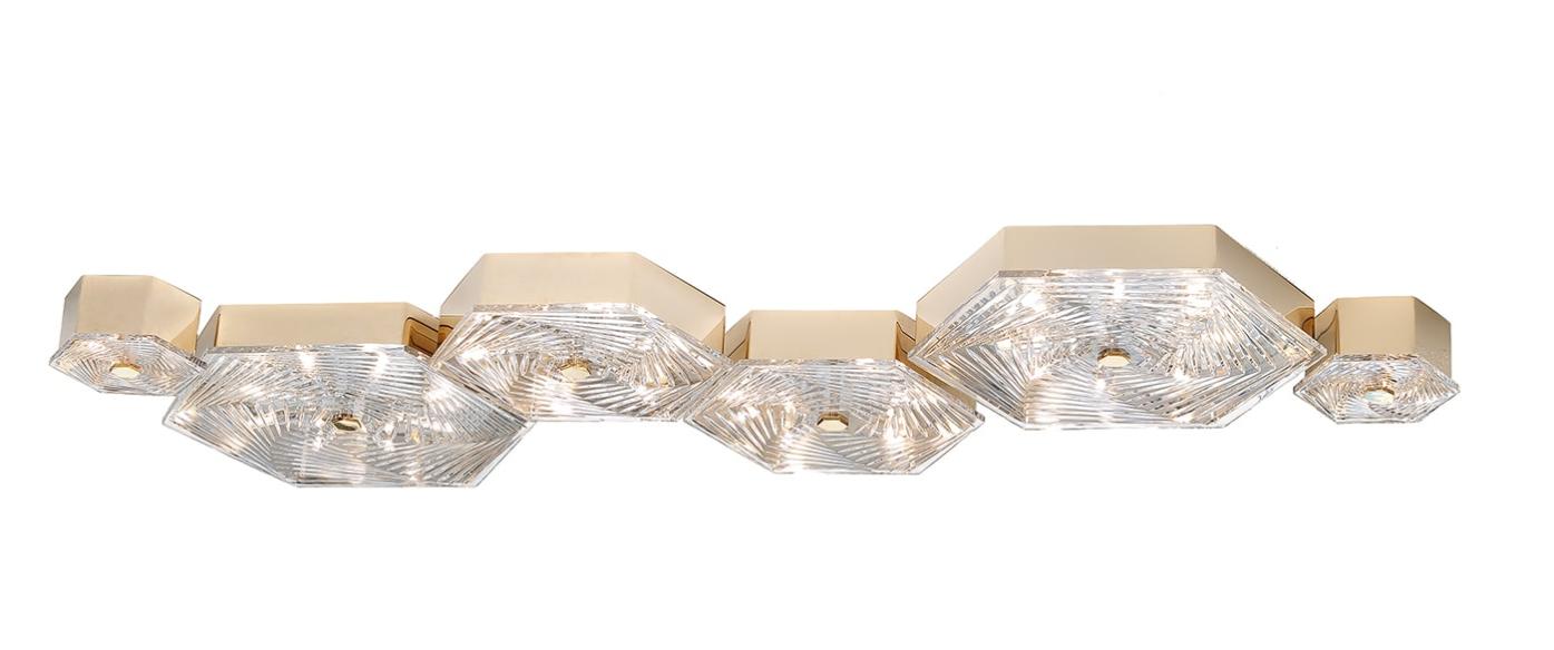 Hexagonal Gold Hand-Cut Crystal Chandelier