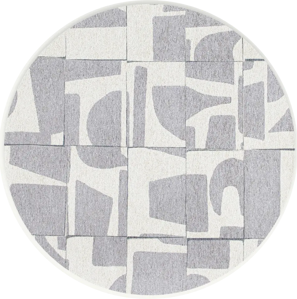 Grey Geometric Round Rug