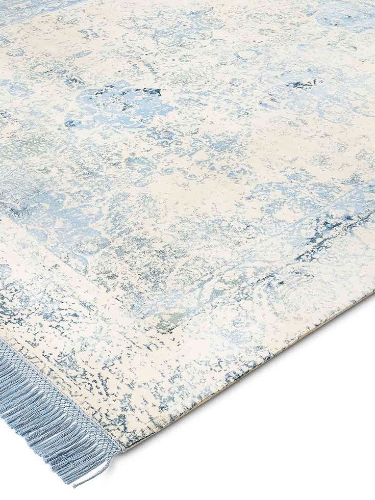 Light Blue Hand-Knotted Wool / Silk Rug ☞ Size: 300 x 400 cm