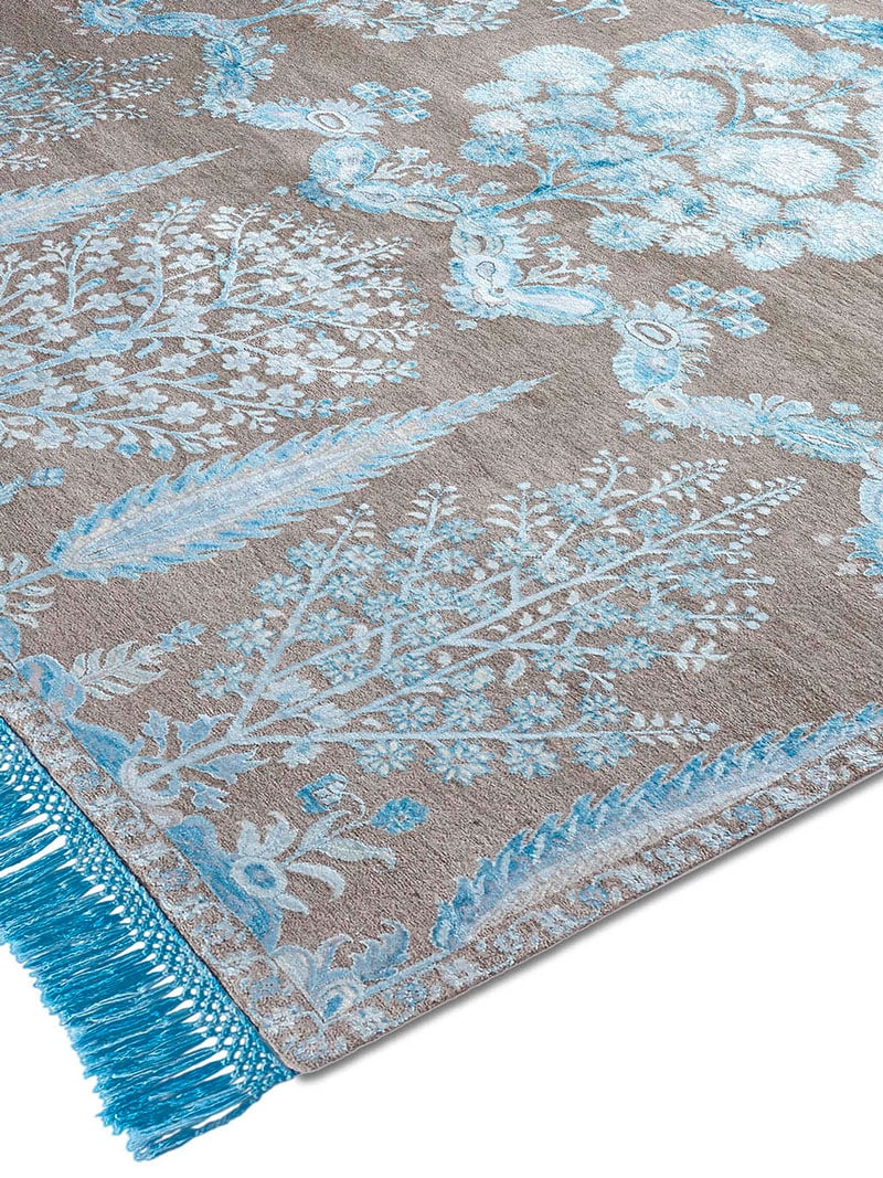 Mughal Blue / Grey Wool & Silk Rug