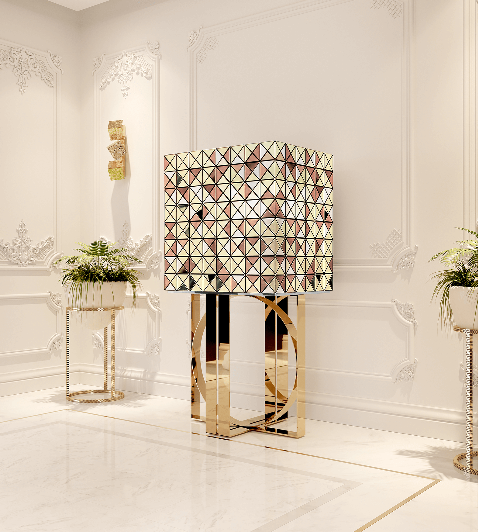 Mosaic Gold Accents Designer Cabinet