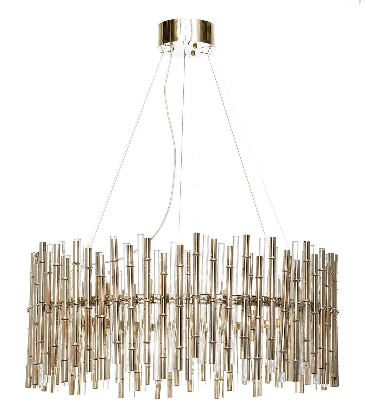Bamboo Glass & Gold Chandelier