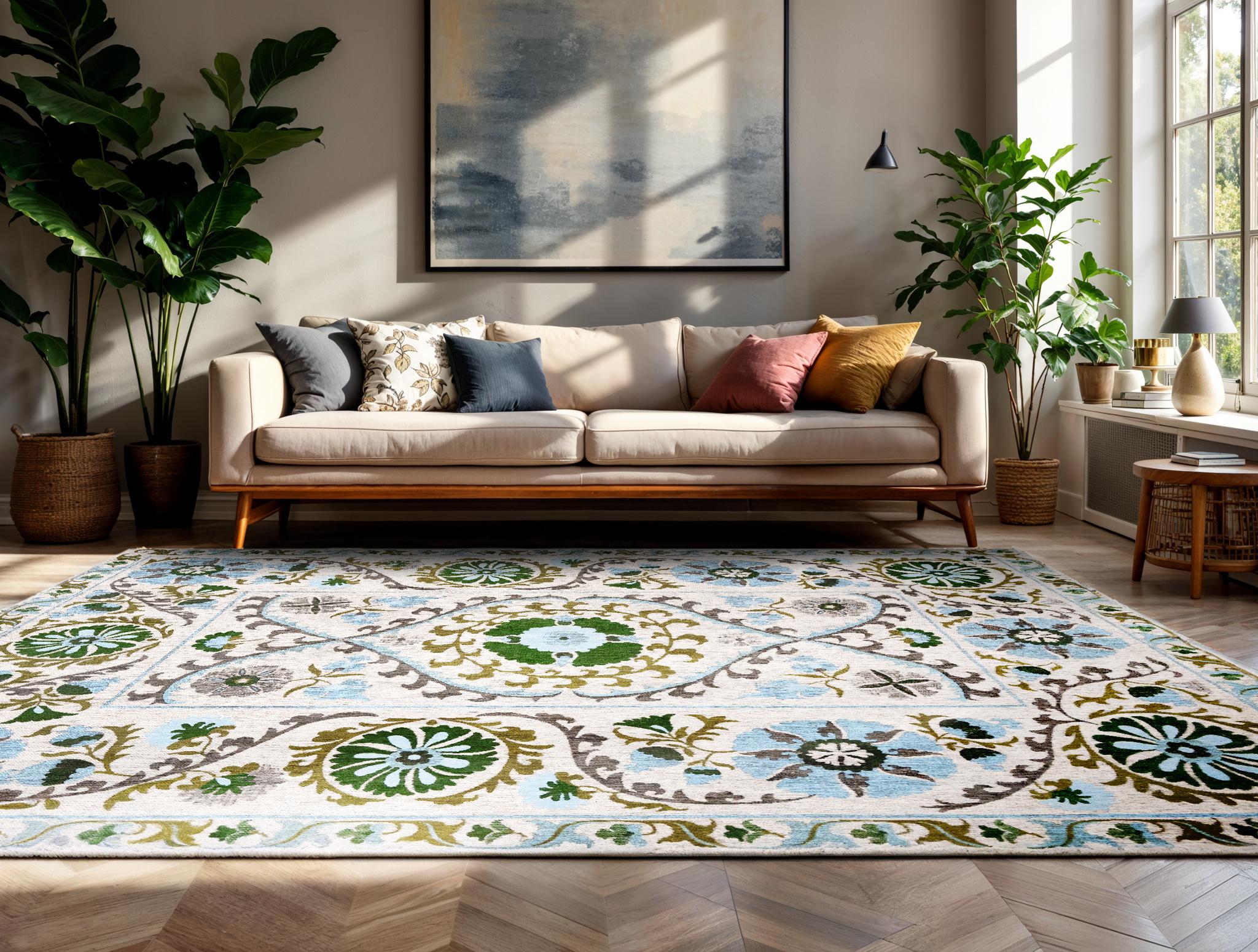 Multicolor Suzani Embroidered Rug | Size: 170 x 240 cm
