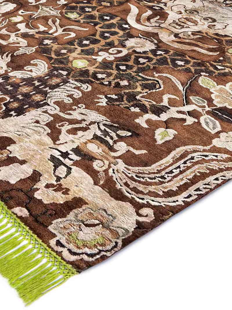 Dragon Green / Beige Silk / Wool Rug