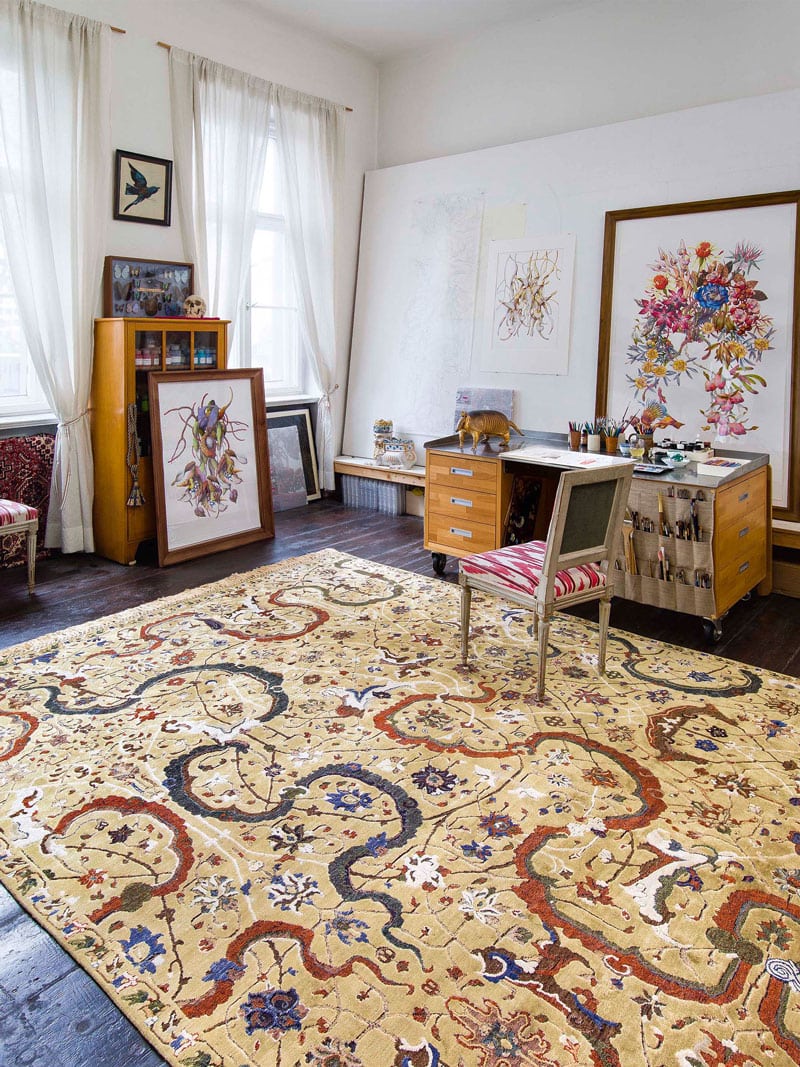 Tabriz Yellow Hand-Knotted Wool / Silk Rug