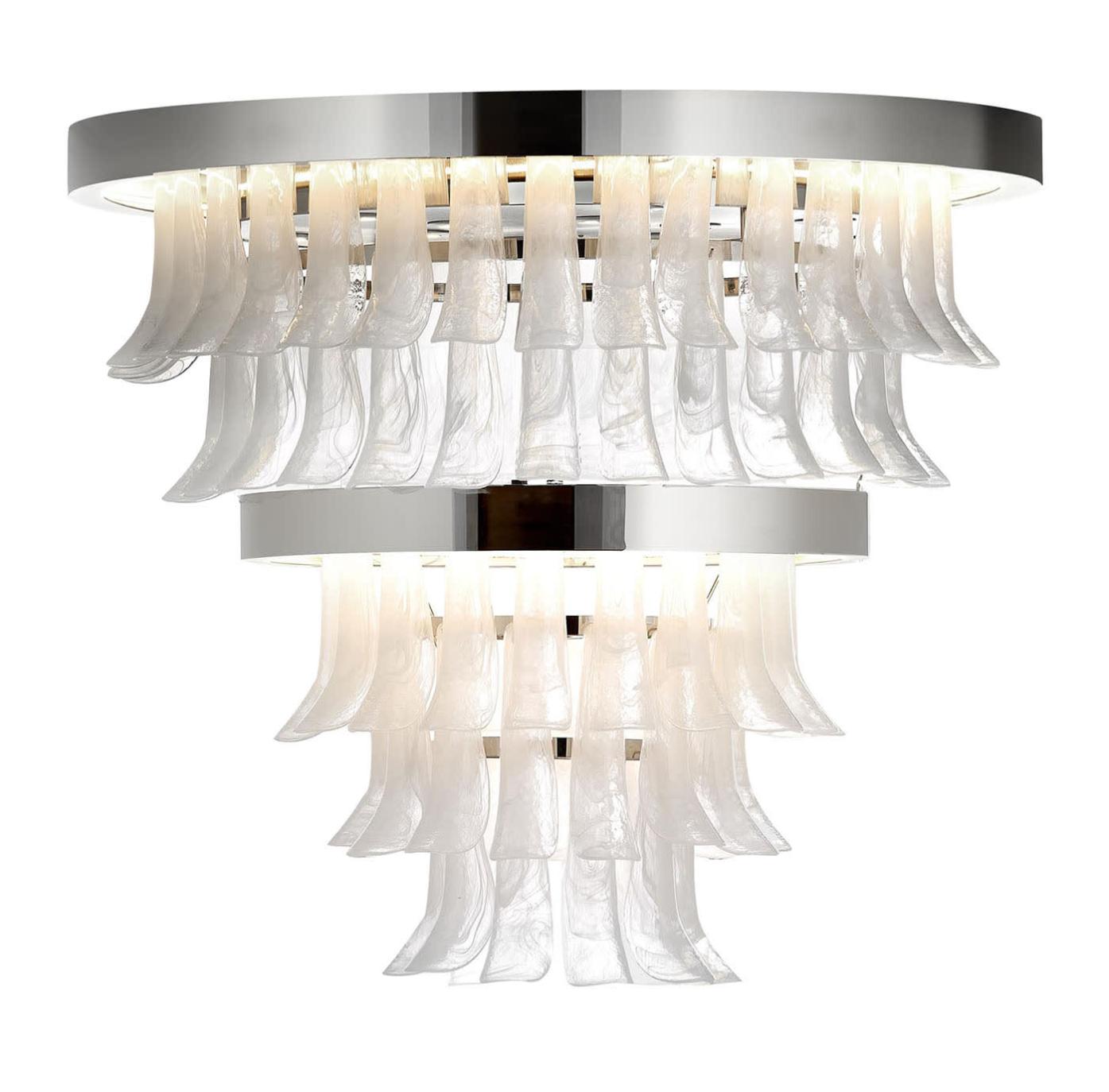 Polished Nickel Murano Glass Chandelier