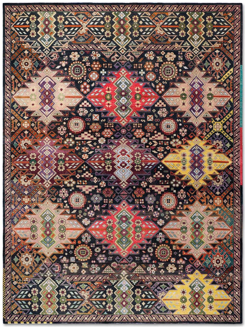 Original Natural Black Hand-Knotted Wool Rug