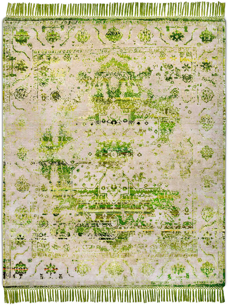 Eco Green Hand-Knotted Wool / Silk Rug | Size: 305 x 427 cm