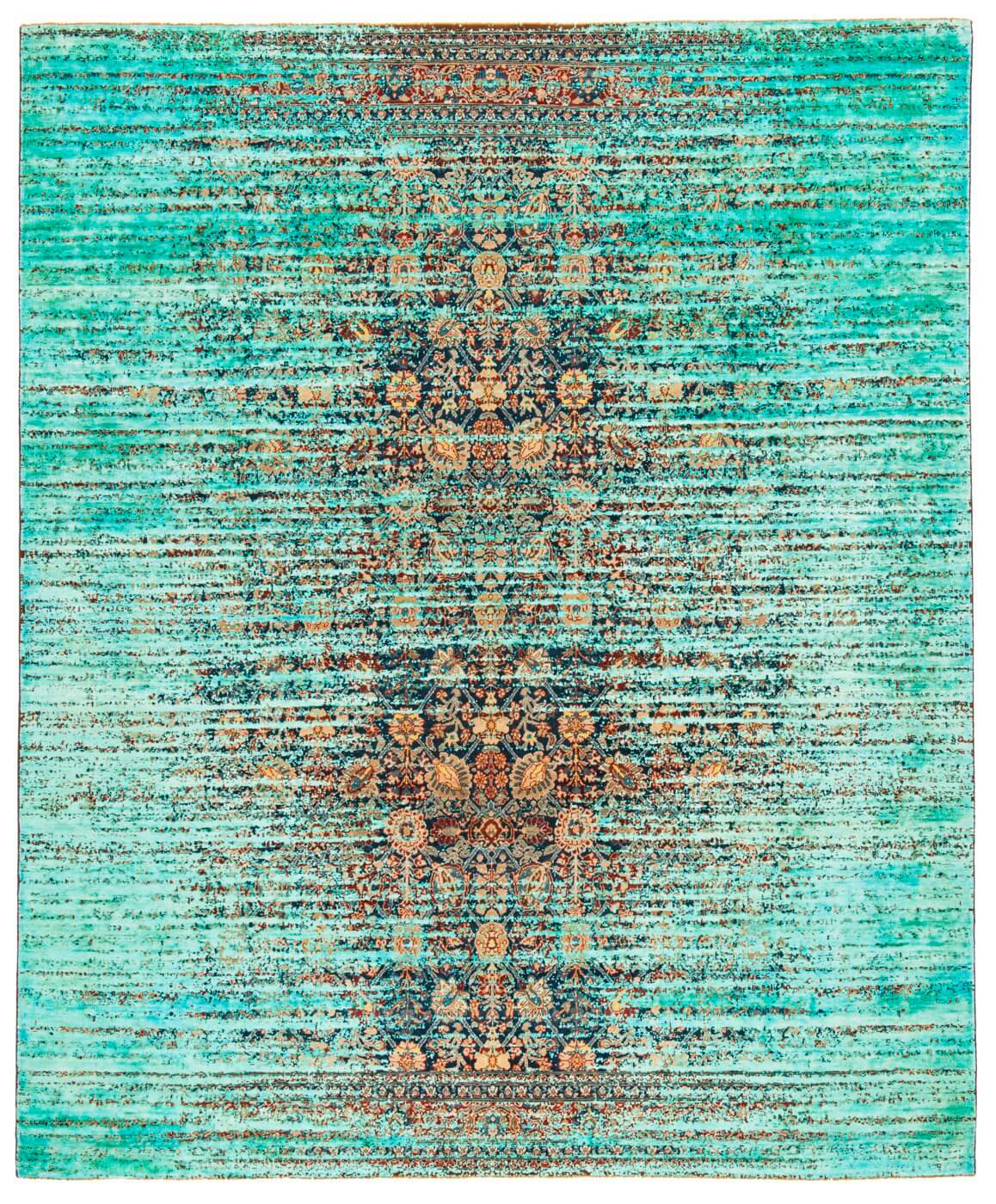 Tabriz Hand Knotted Turquoise Wool / Silk Luxury Rug