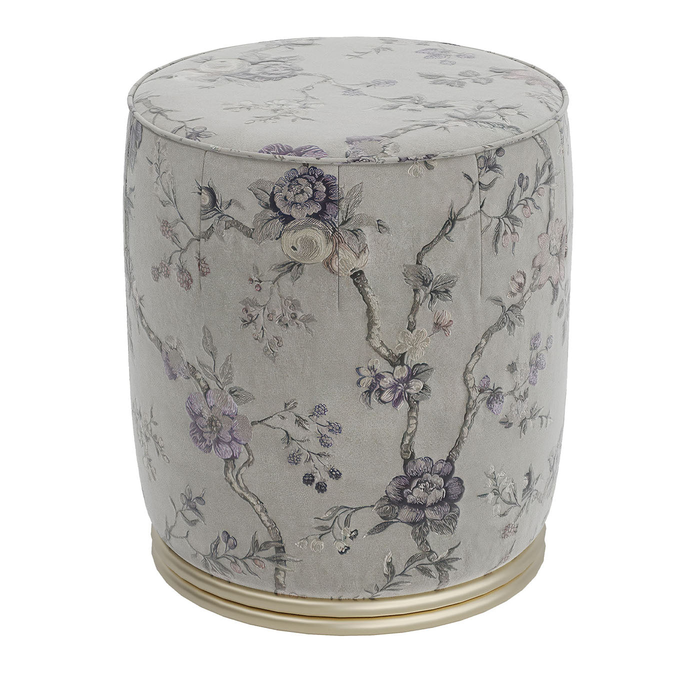 Round White Embroidered Italian Pouf