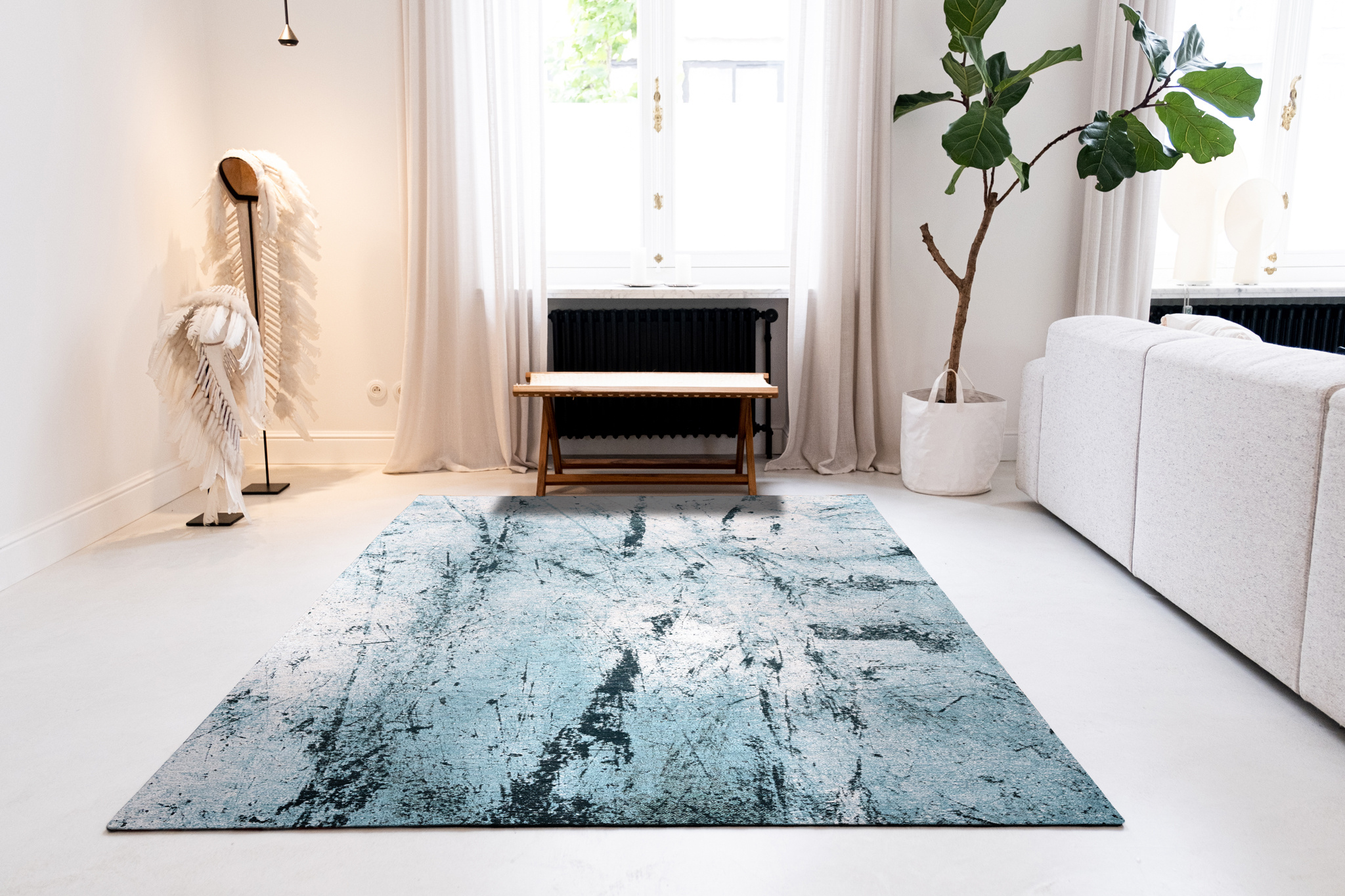 Blue-Green Textured Rug | Size: 280 x 390 cm