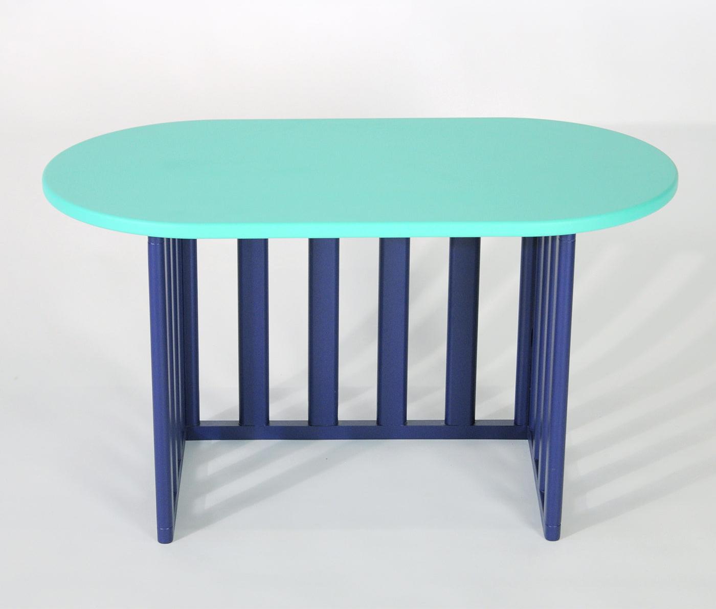 Blue Oval Wood Side Table