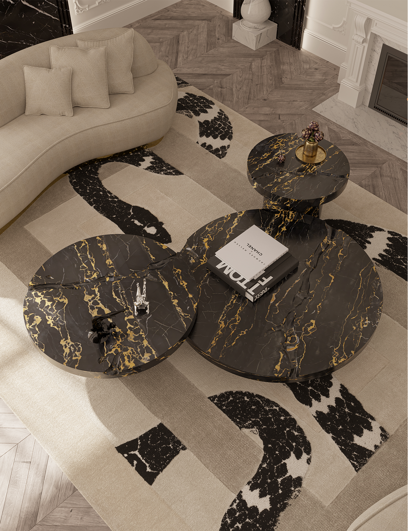 Portoro Marble 3-Piece Coffee Table Set
