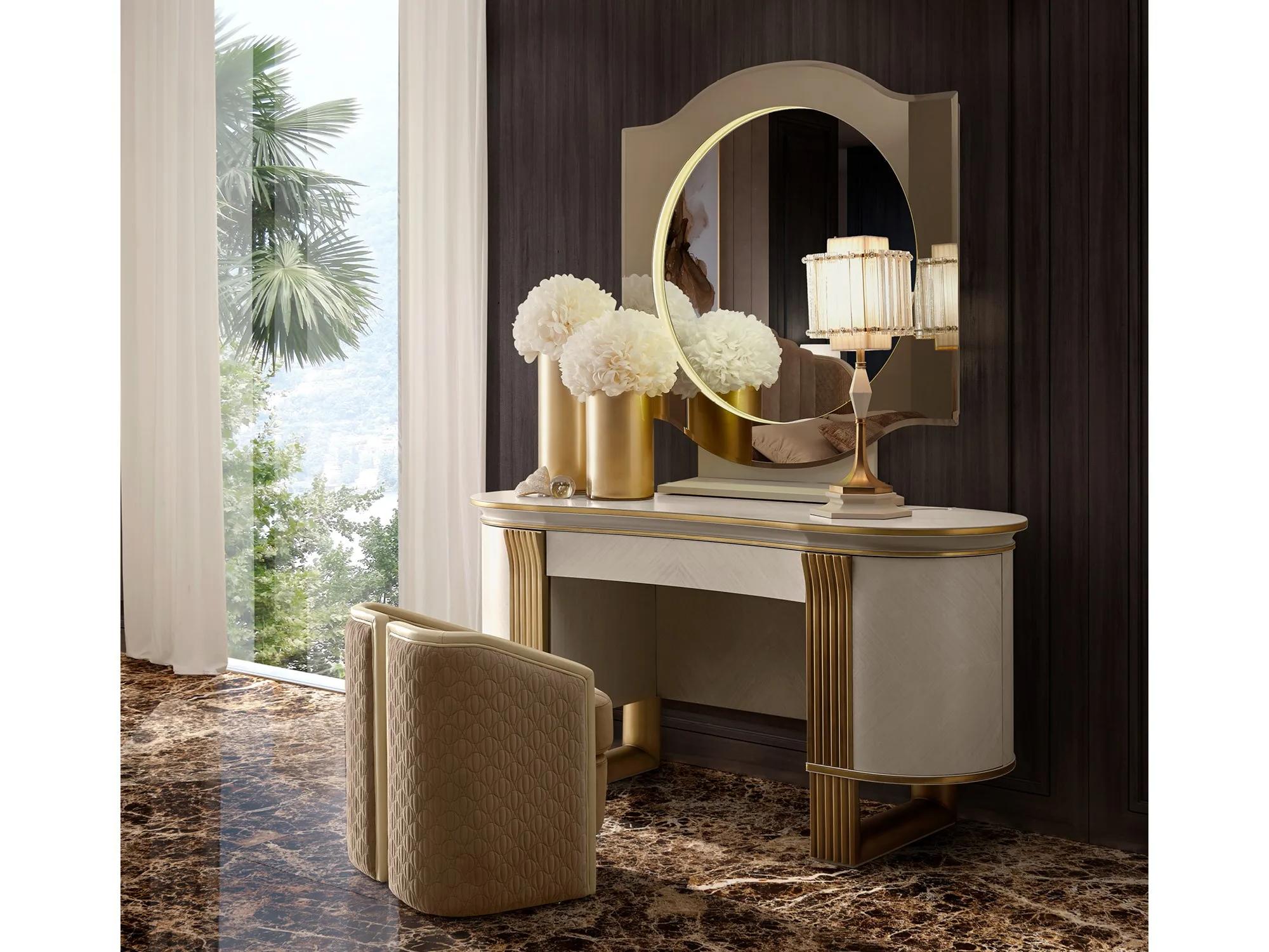 Italian Leather & Fabric Pouf Ottoman