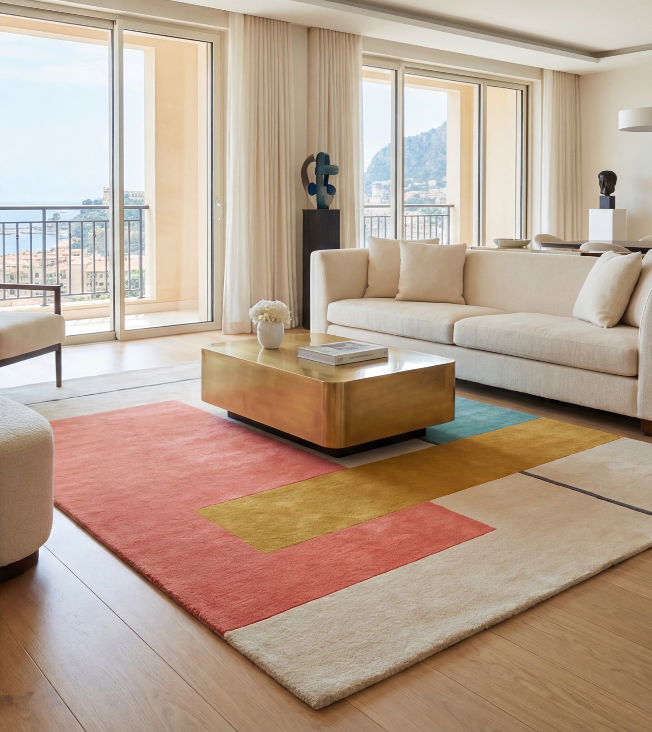 Framed Blocks Coral Handwoven Rug