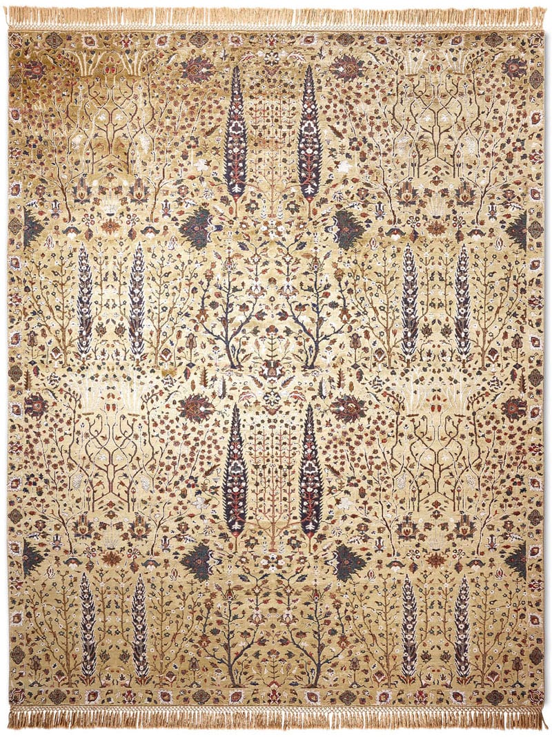 Pine Garden Gold Hand-Knotted Wool / Silk Rug | Size: 305 x 427 cm