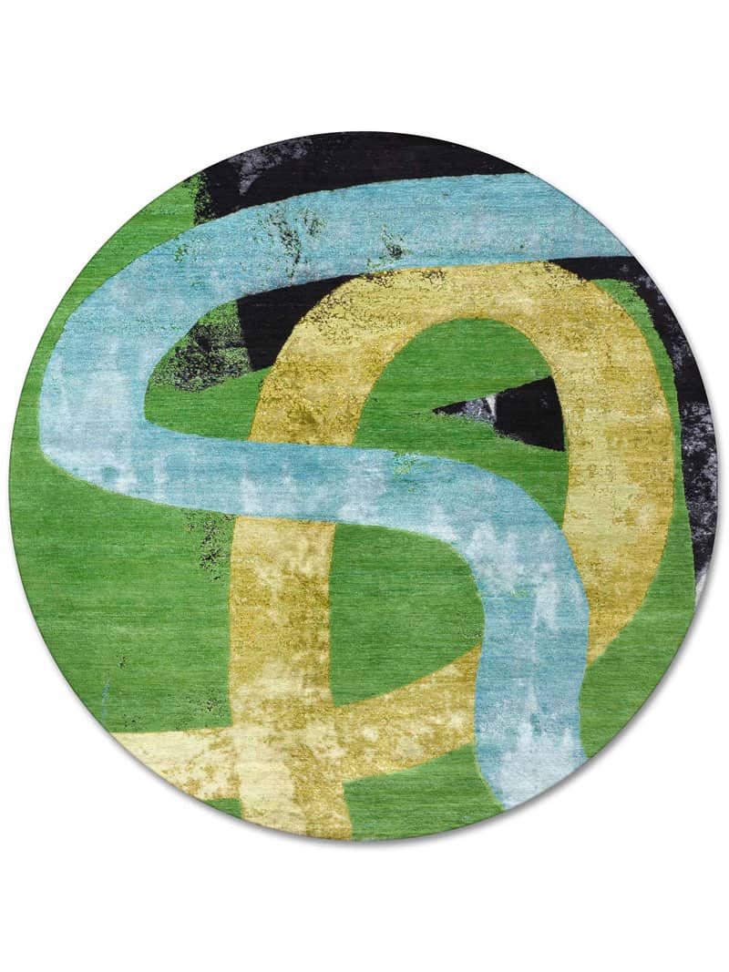 Round Original Green / Yellow Hand-Woven Exquisite Rug