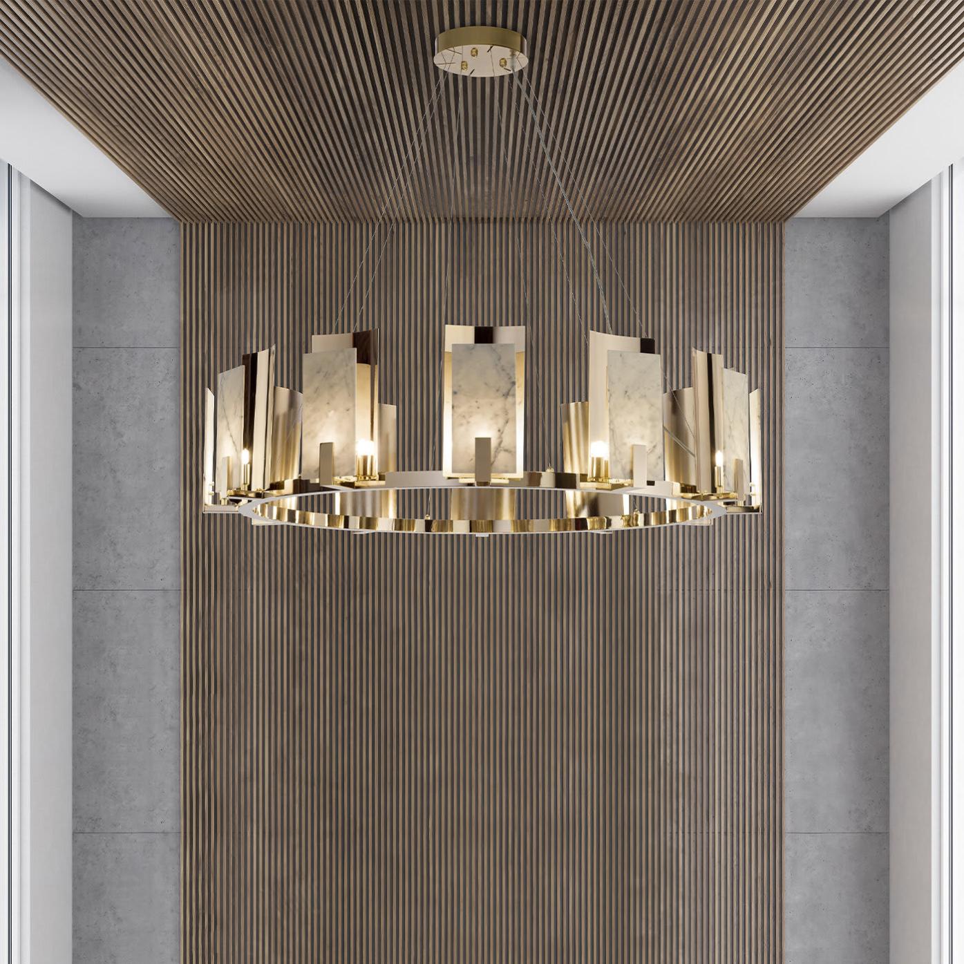 Carrara Marble Round Gold Chandelier