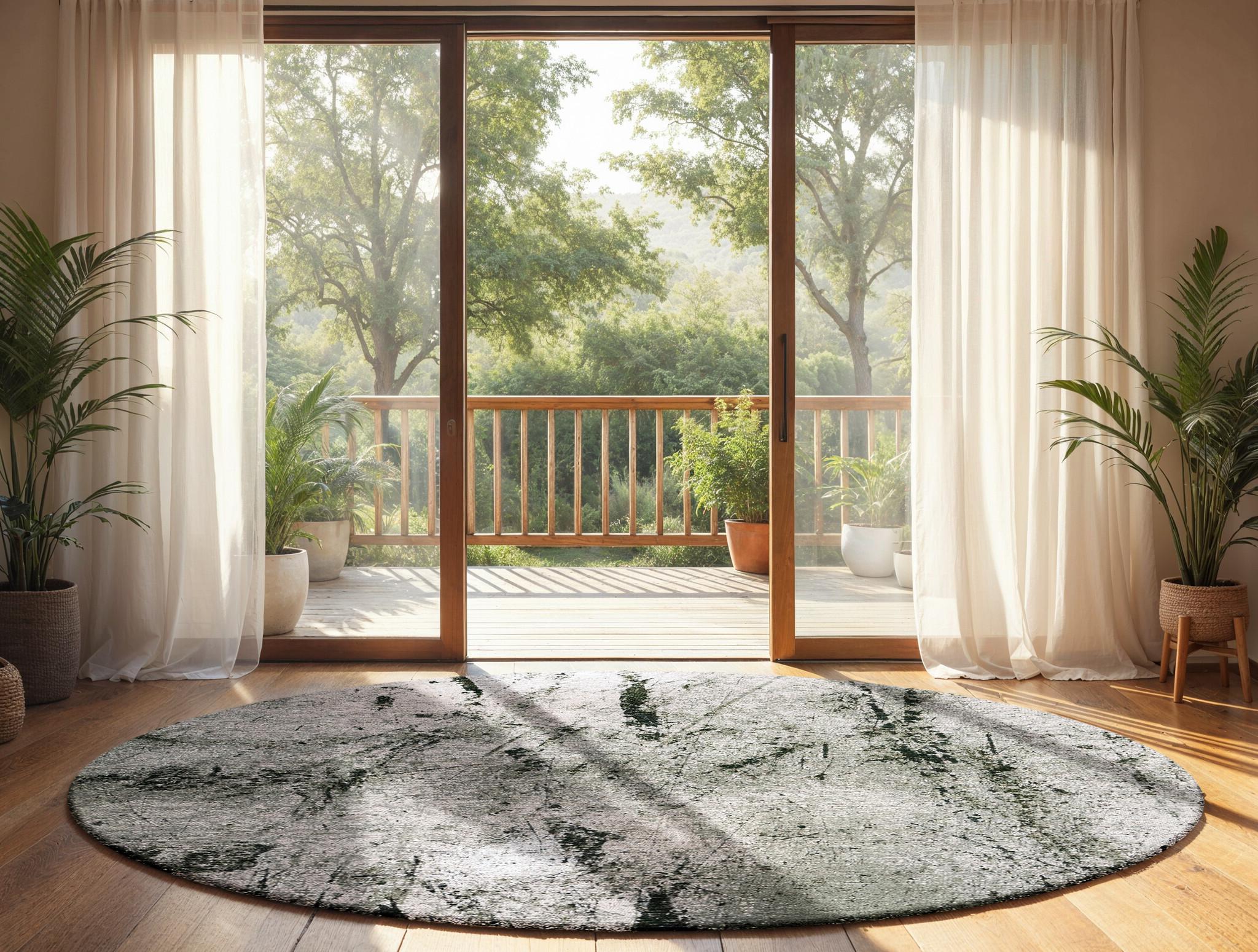 Earthy Green Abstract Round Rug | Size: Ø 140 cm