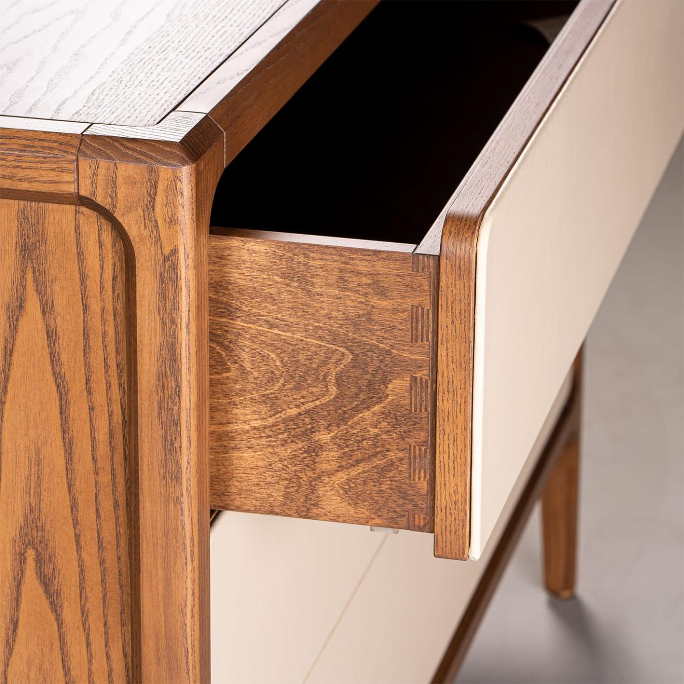 Leather-Covered Ivory Italian Dresser