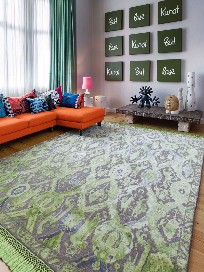 KavaBagh Green Wool & Silk Rug