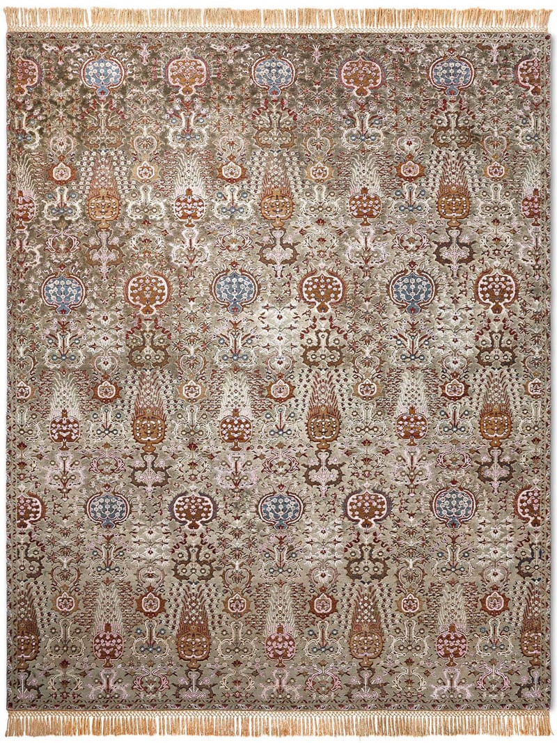 Isfahan Grey / Green Wool & Silk Rug