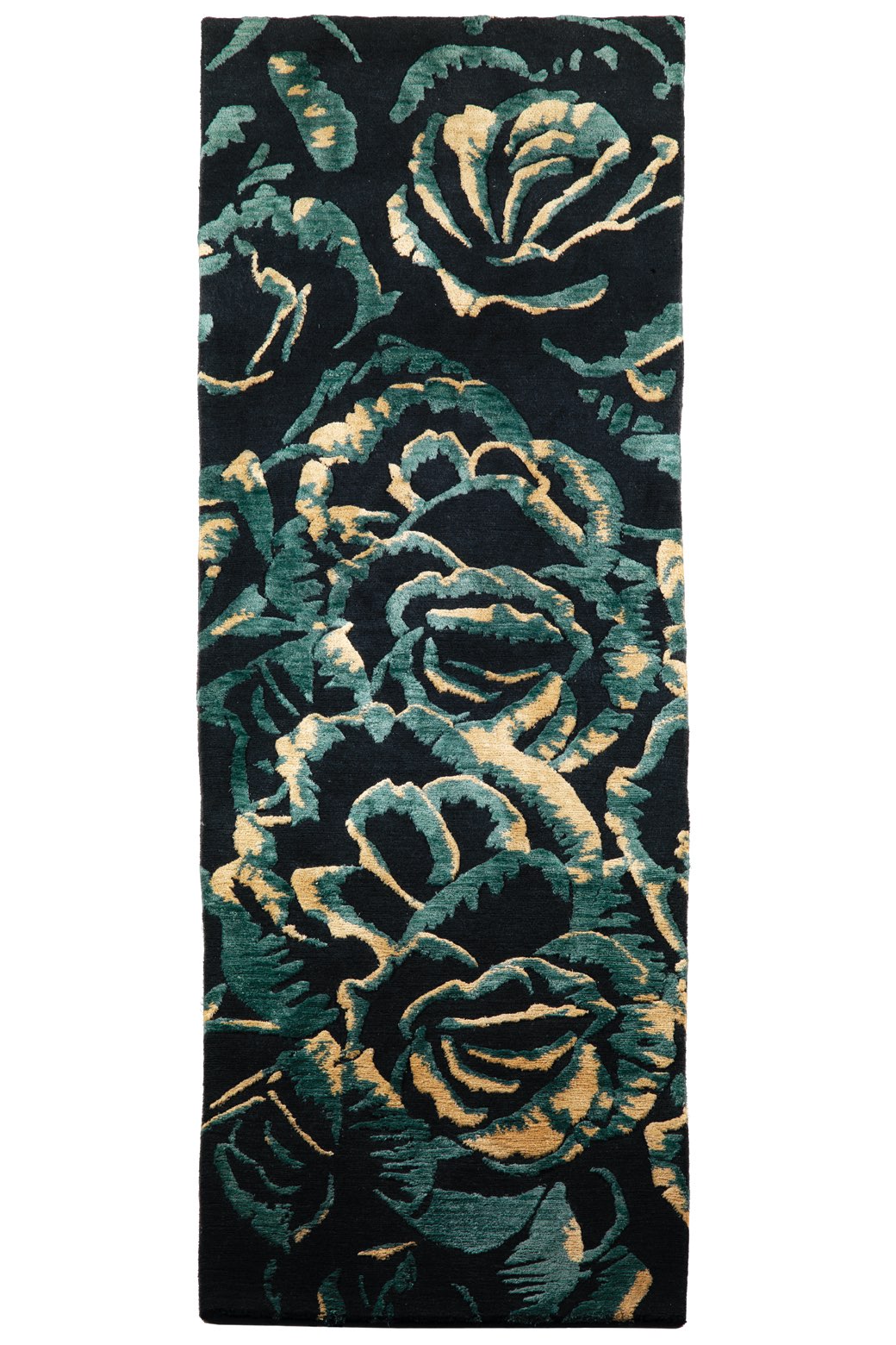 Dark Flower Designer Wool / Silk Rug
