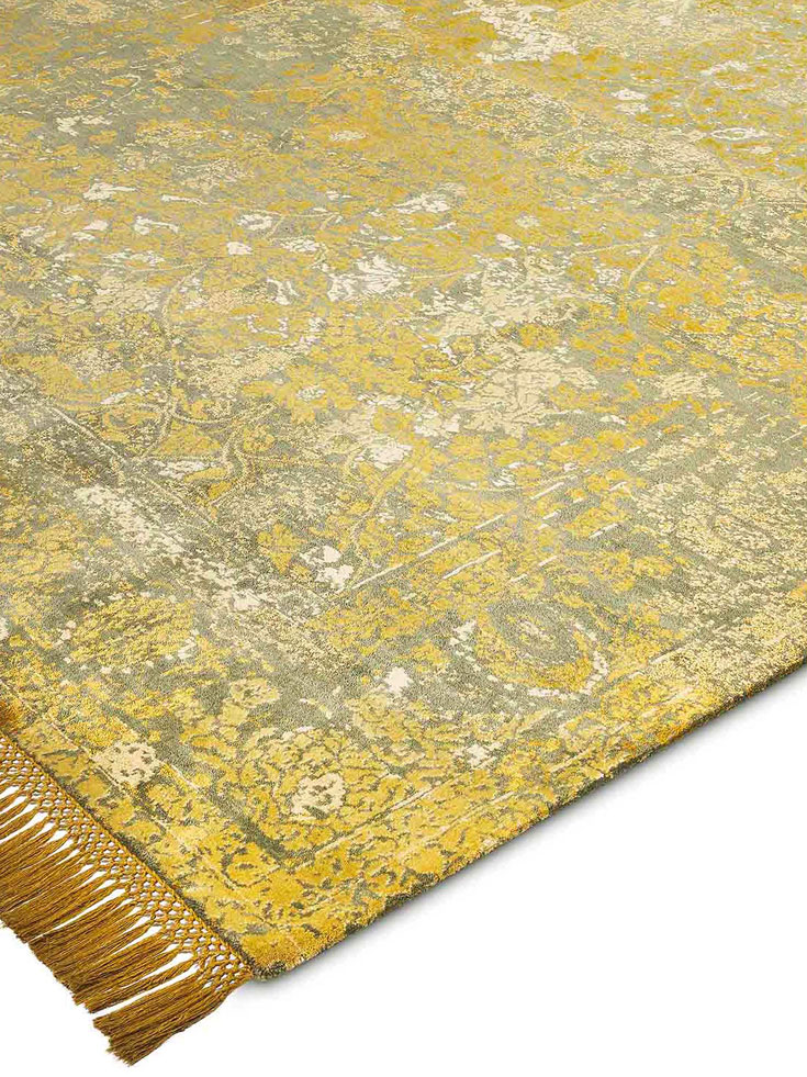 Obvious Gold Hand-Knotted Wool / Silk Rug ☞ Size: 274 x 365 cm
