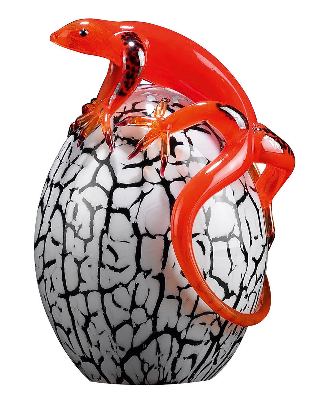Glass Egg with Gecko Artisan Figurine