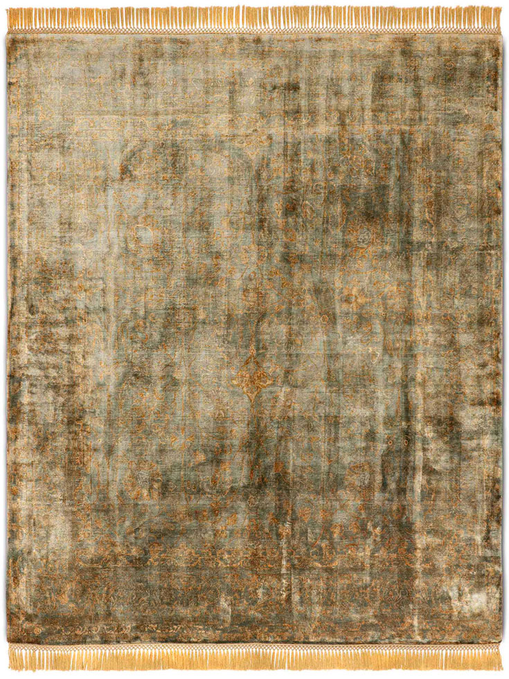 Less Obvious Gold Hand-Knotted Silk Rug | Size: 140 x 210 cm