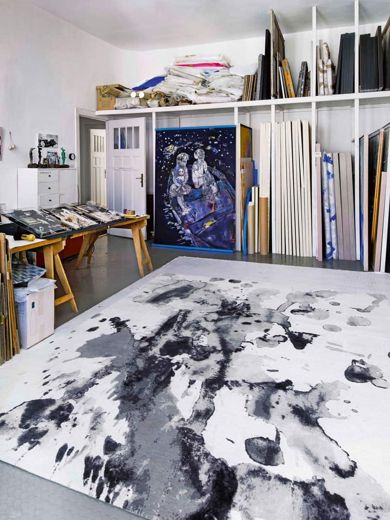 Black & White Hand-Knotted Wool / Silk Rug | Size: 183 x 274 cm