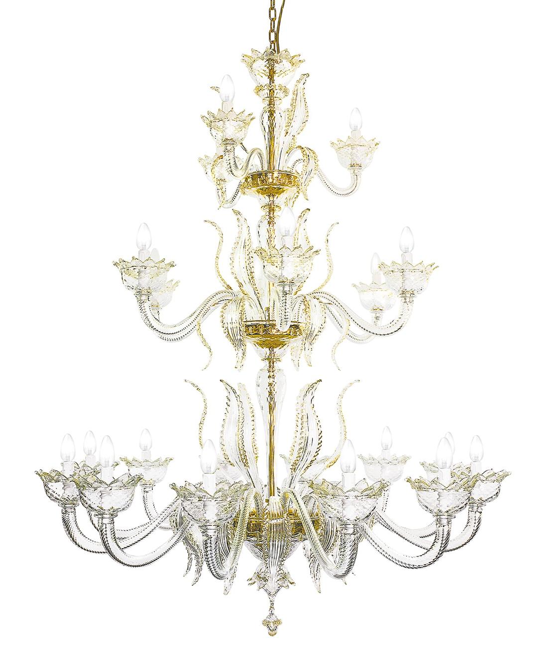 Gold Murano 21-Light Multi-Tier Chandelier