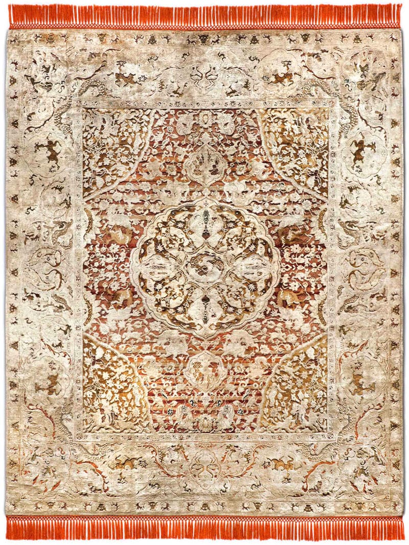 Gold Hand-Knotted Silk / Wool Rug