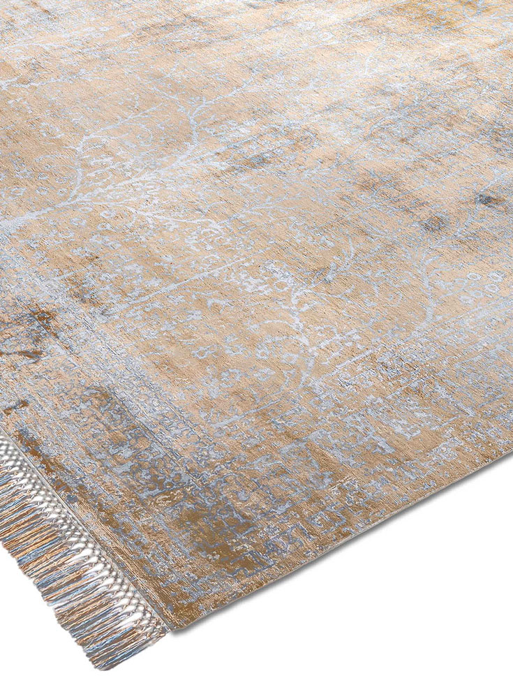 Light Blue Hand-Knotted Silk Rug ☞ Size: 274 x 365 cm
