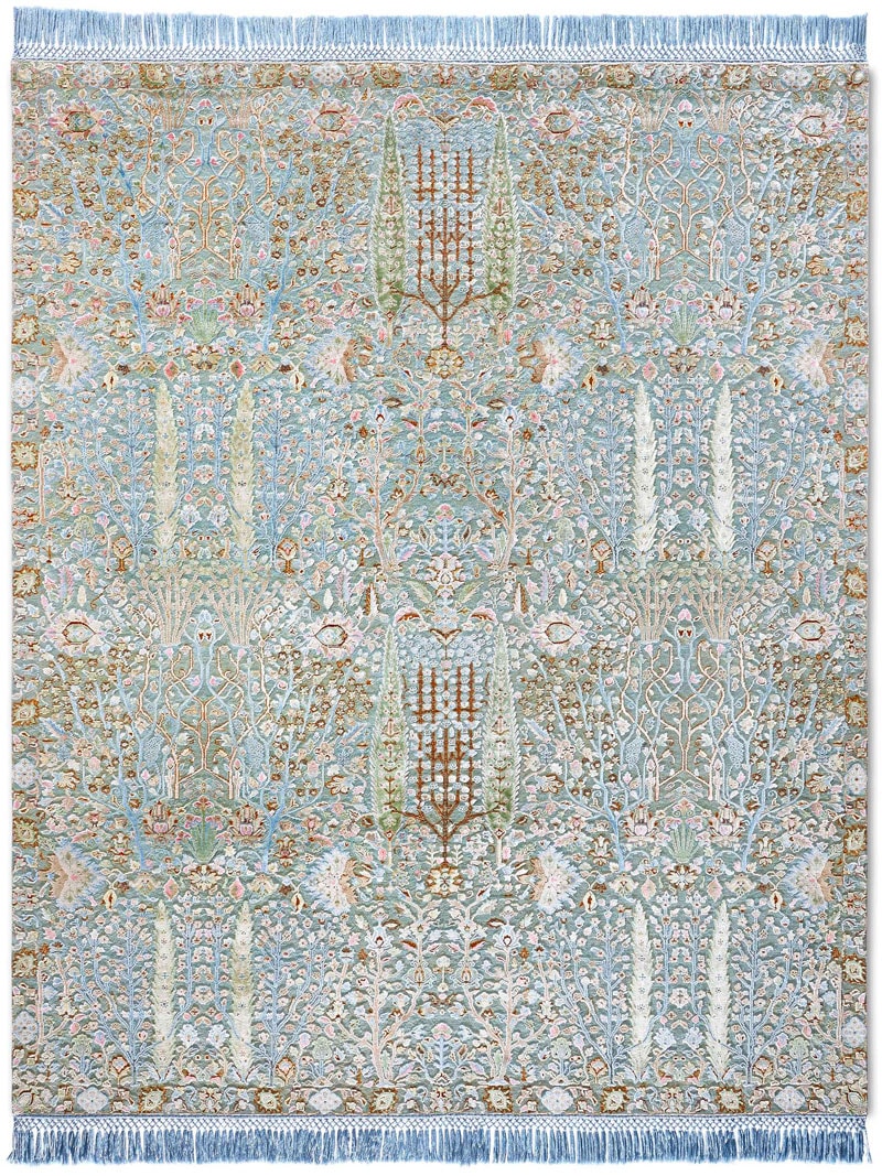 Pine Garden Blue Hand-Knotted Wool / Silk Rug